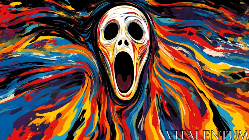 Abstract screaming face with swirling vibrant colors in modern style.