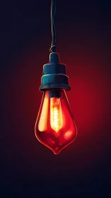 Suspended teardrop filament bulb with vivid red luminous aura