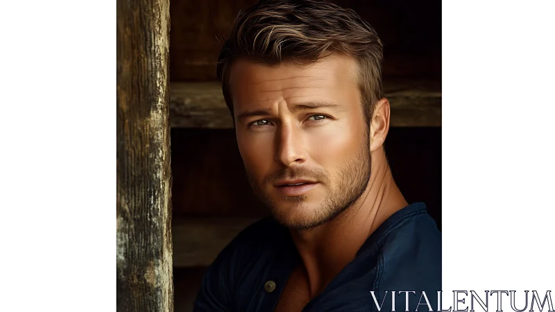 Cinematic close-up portrait of rugged man in warm chiaroscuro