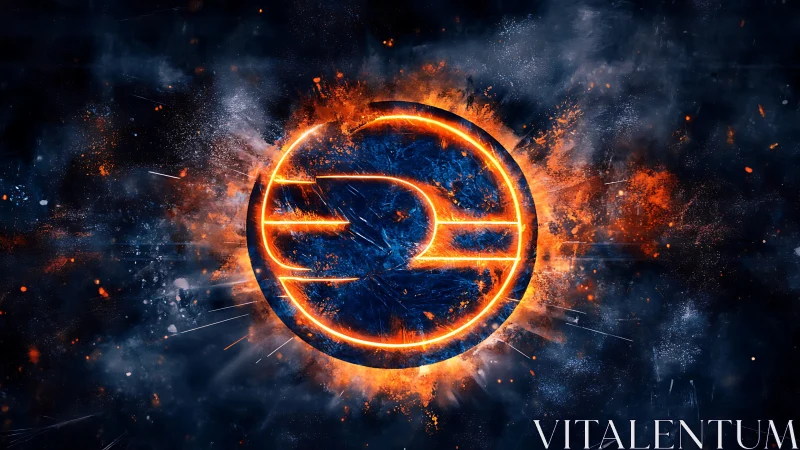 Glowing circular tech emblem radiates within explosive nebula