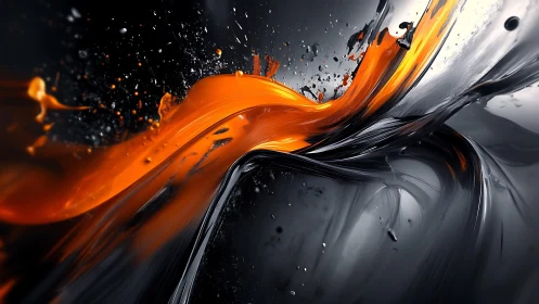 Dynamic Abstract Splash of Orange and Black Liquid in Motion.