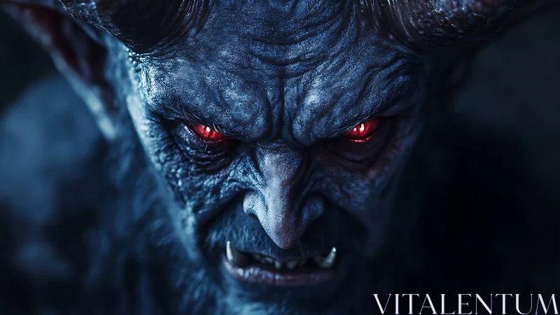 Demonic craniofacial close‑up with emissive ocular glow.