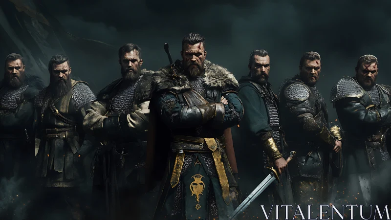 Medieval warrior commanders in heavy lamellar and fur armor