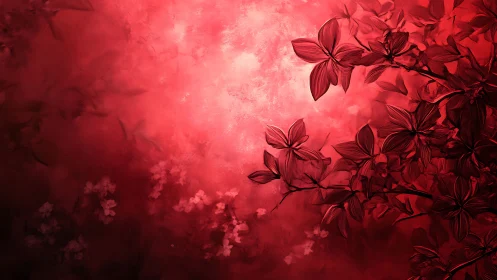 Crimson florals drifting into luminous textured haze.