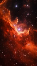 Crimson nebula glows around bright newborn stars in space
