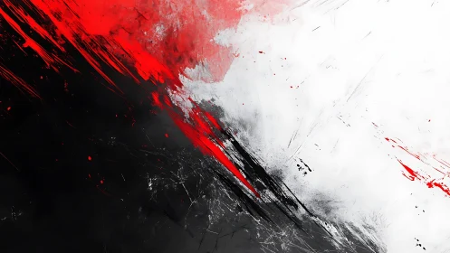 Bold Abstract Painting with Red, Black, and White Brush Strokes.
