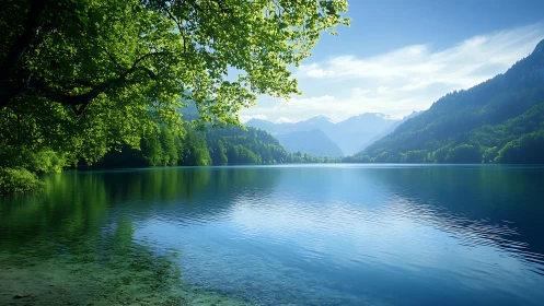 Gentle mountain lake welcomes quiet moments of calm reflection
