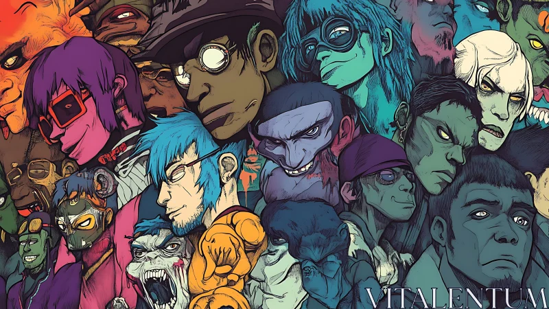 Crowded collage shows stylized mutant portraits in profile