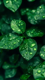 Rain-kissed green leaves glisten in rich natural light.