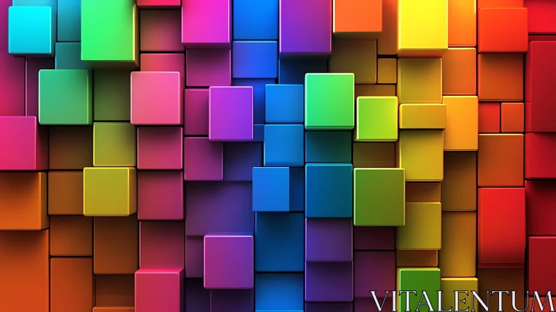 Chromatic 3D cube wall in layered geometric spectrum design.