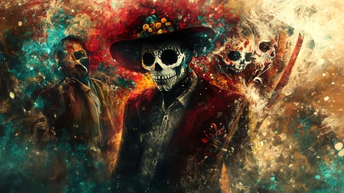 Chromatic calavera procession in turbulent spectral fields.