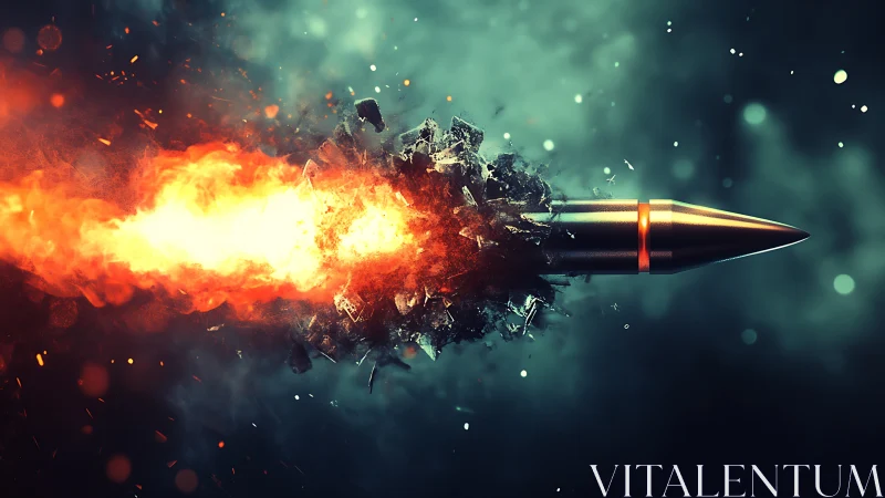 Blazing bullet rockets forward with fiery explosive energy