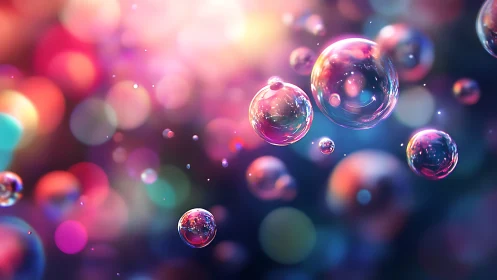 Iridescent soap bubbles over dreamy bokeh lights.