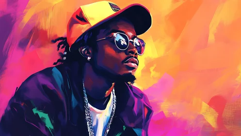 Vibrant digital portrait shows cool man in sunglasses
