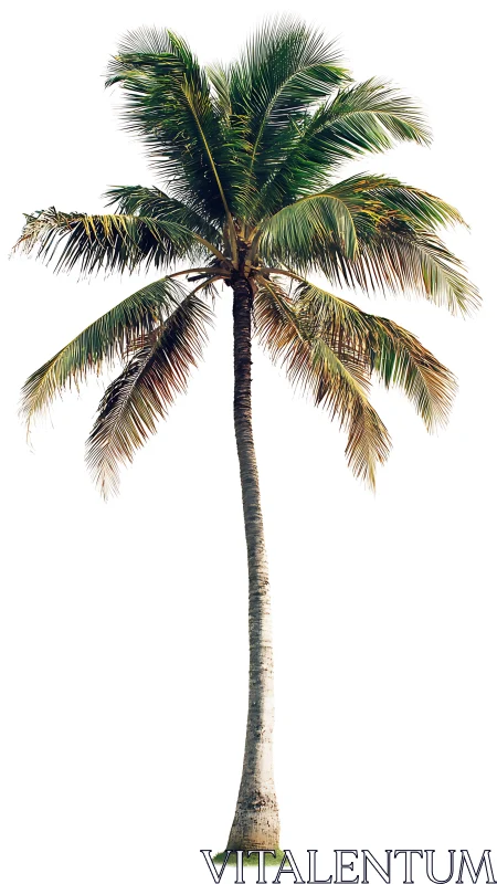 Tall coconut palm tree stands isolated on clean white
