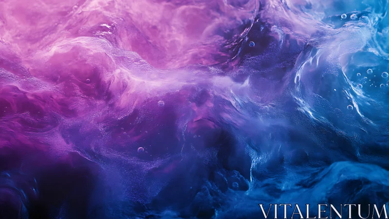 Neon violet and blue liquid waves form swirling abstract field