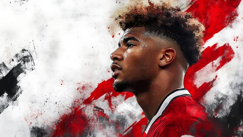 Digital painting portrait with dynamic red athletic composition.