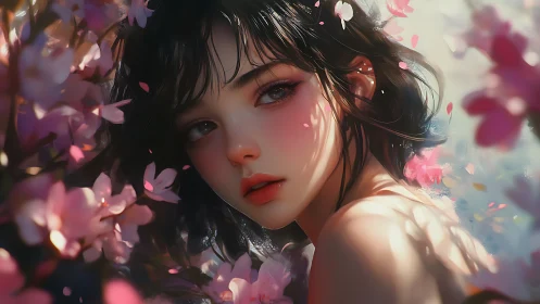 Blossom-kissed gaze lingers softly between petals and light