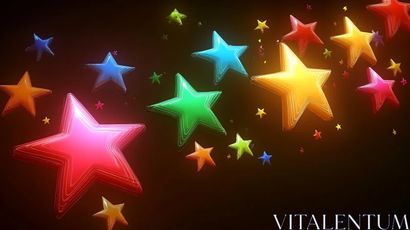 Luminous multicolor star shapes in glossy digital space.