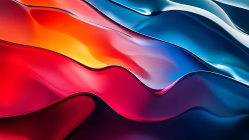 Fluid gradient ribbons in red orange and blue abstraction.