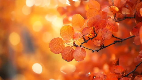 Macro study of autumn foliage with luminous bokeh field.
