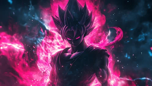 Celestial warrior silhouette in intense magenta energy aura.
