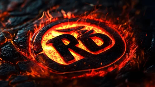 Fiery molten metal logo with initials on cracked lava ground.