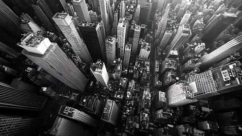 Monochrome high-rise megacity from extreme aerial perspective