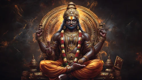 Hyperreal digital rendering of seated Hindu deity with aureole