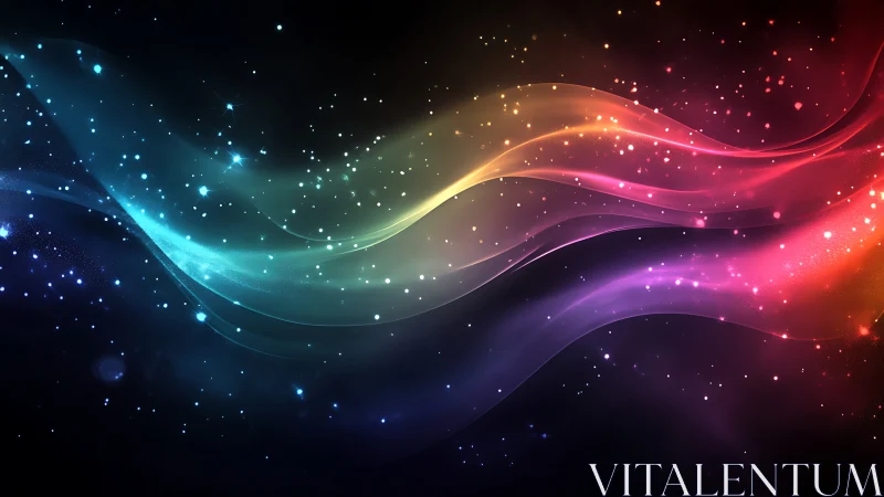 Prismatic light waves drift across a luminous cosmic void.