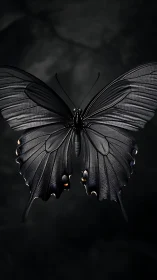 Nocturne-winged black butterfly poised in velvet shadow.