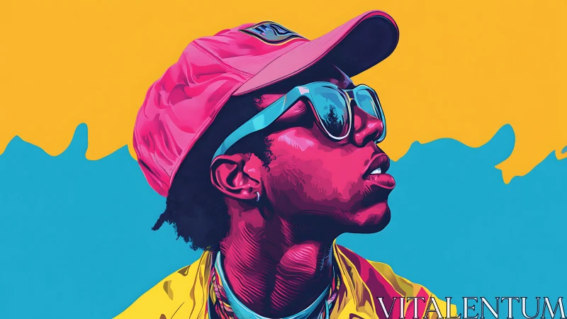 Portrait of young person in bold pop art colors.