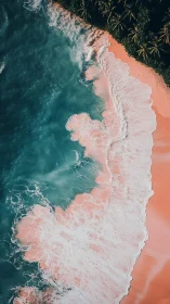 Pastel surf washes over a tranquil pink tropical shoreline