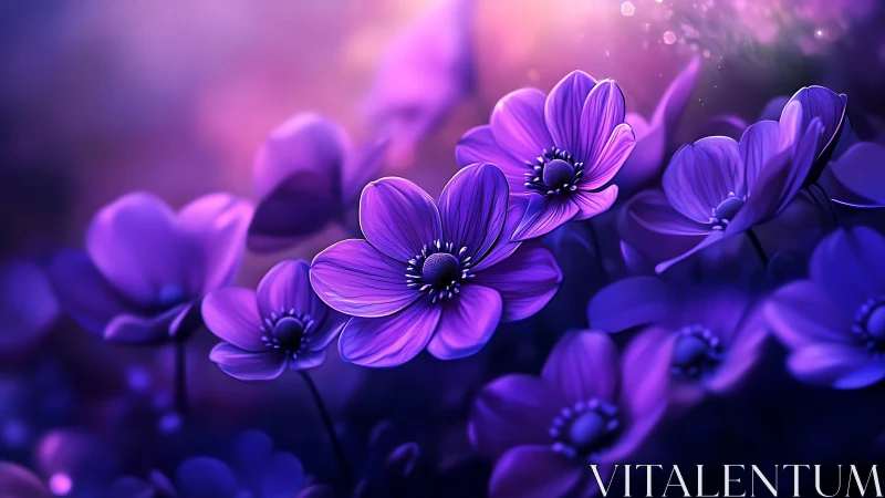 Luminous Purple Flowers. Radiant Petals in Soft Focus.