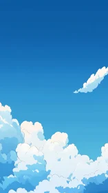 Cinematic cumulus cloudscape under saturated blue sky.