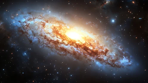 Gentle spiral galaxy glowing with stardust and firelight.