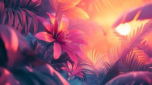 Tropical Blooms in Golden Sunset Light.