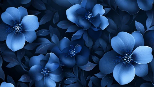 Blue Flowers in Bloom Against Dark Atmospheric Background