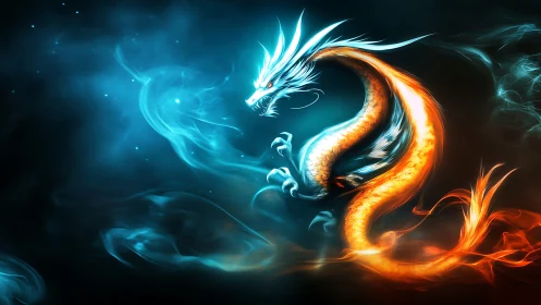 Dual-colored energy dragon coiled in glowing smoke.