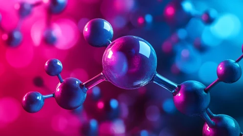 Vibrant 3D Molecular Structure with Neon Blue and Pink Lighting.
