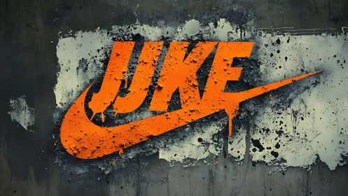 Urban orange swoosh logo bursts across grungy grey wall