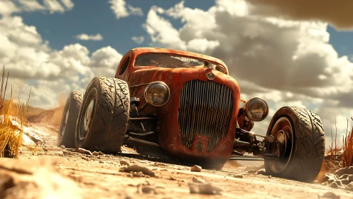 Sunbaked desert hot rod resting under big summer skies.