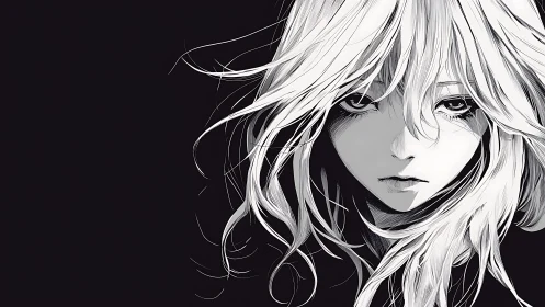 Storm-eyed girl adrift in monochrome winds of silence.