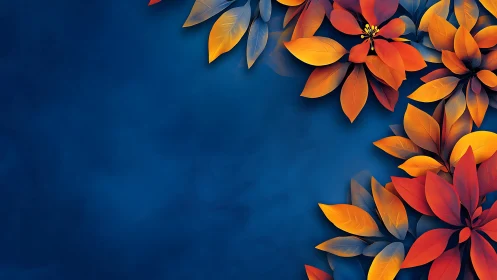 Midnight sapphire canvas crowned with ember-bright blooms.