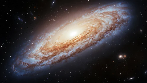 Glowing spiral galaxy swirling gently through starry space.