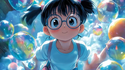 Skybound bubble dreamer with stargazed eyes and soft wonder.