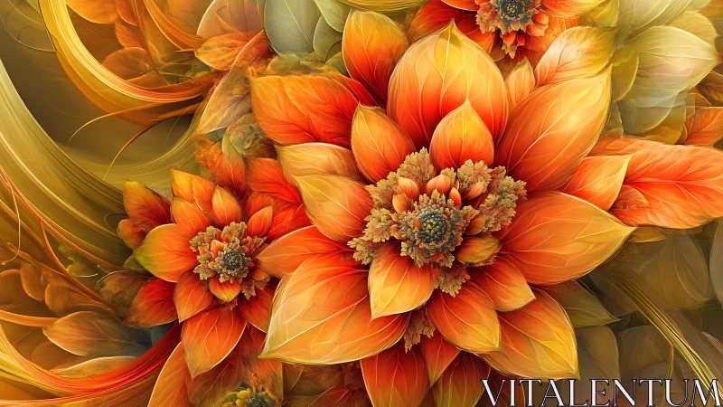 Radiant orange fractal blossoms unfold in swirling motion.