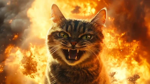 Fiery Tabby Cat with Wild Spirit and Glowing Intensity.