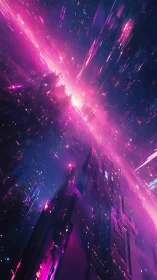 Cyberpunk neon rift skyline in dynamic vertical perspective.