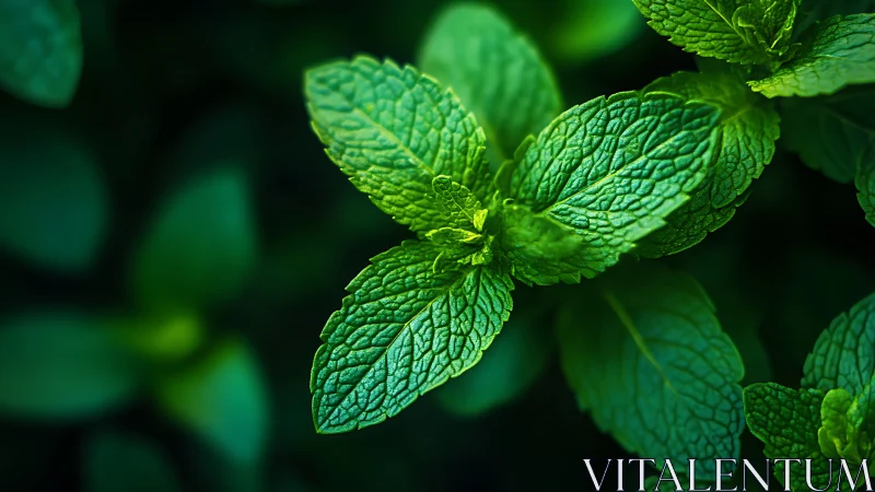 Fresh green mint leaves in close-up garden macro view.